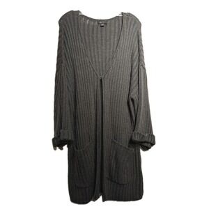 Zaria Cardigan Sweater Women L/XL Wool Blend Long Chunky Knit Open Pocket Ribbed